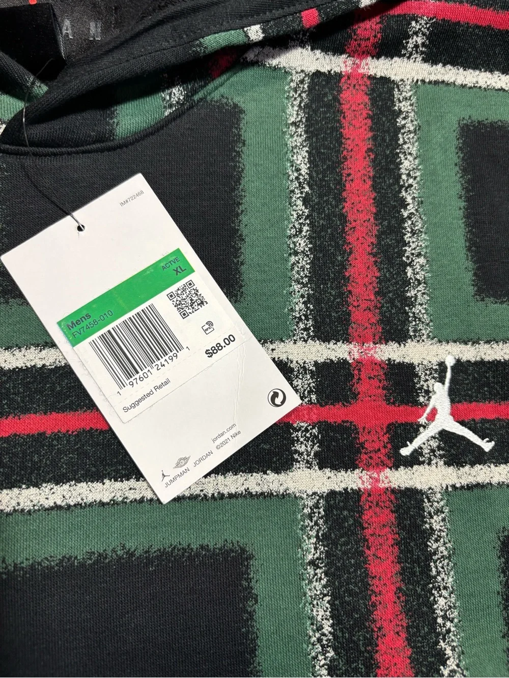 Jordan Essentials Plaid Holiday Fleece Pullover Hoodie Men’s Sz XL NEW!